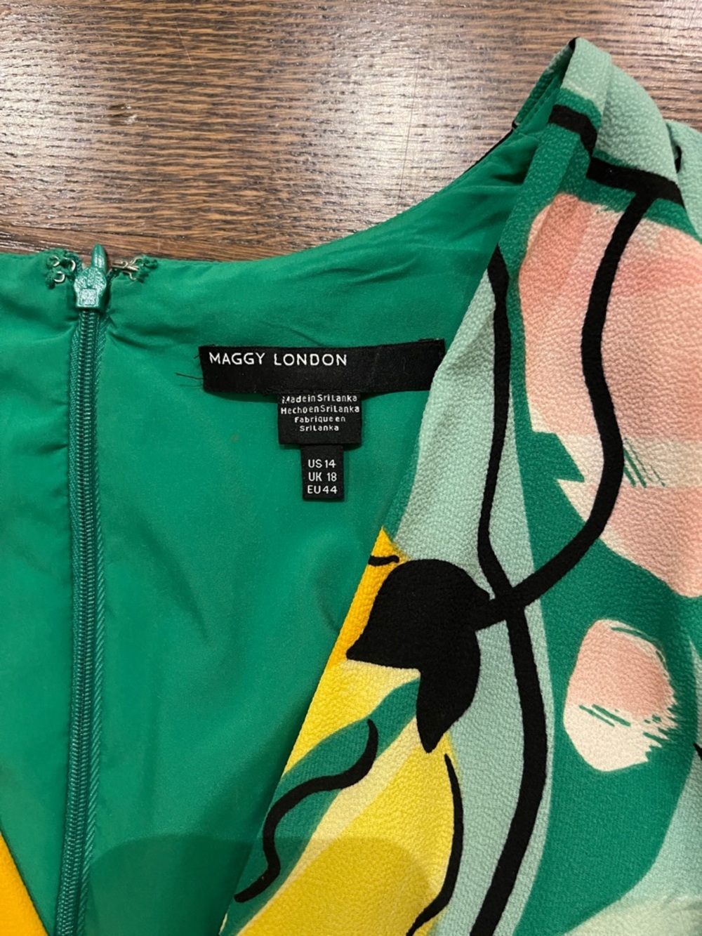 Maggy London Green Yellow Floral Wrap Dress - Picture 2 of 4